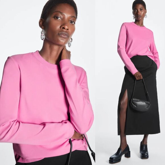 NWT COS Slim-Fit Heavyweight Long-Sleeve T-Shirt Hot Pink XS - Picture 1 of 6